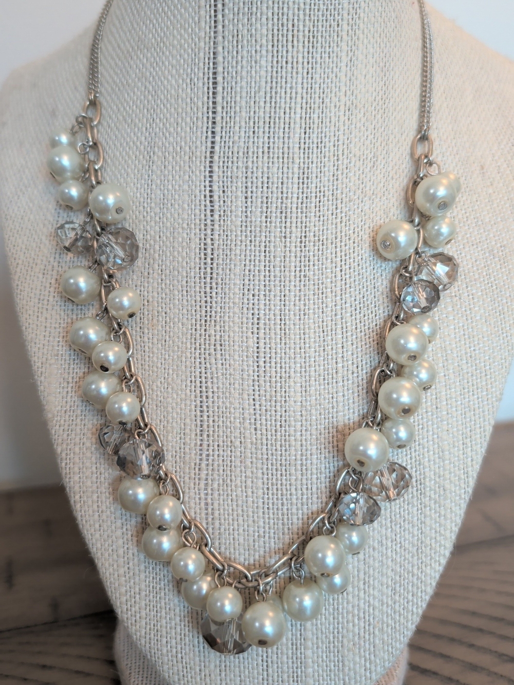 2 For $20.00- Pearl and Crystal Statement Necklace - Elegant White Pearls